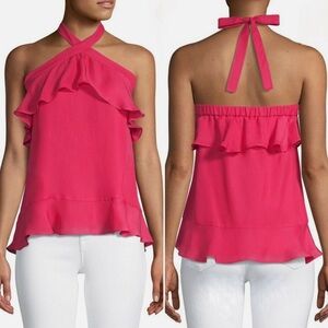 Parker Nashley Chiffon Halter Top In Bright Rose Size Medium